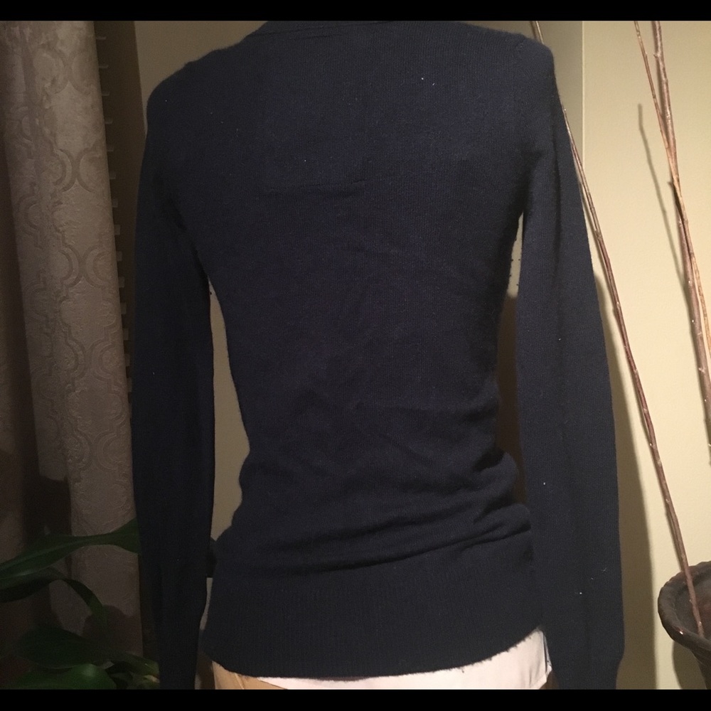 GUC Ruehl No.925 Navy Blue Cashmere Wool Blend V-Neck Cardigan Sweater Size XS - Picture 3 of 8